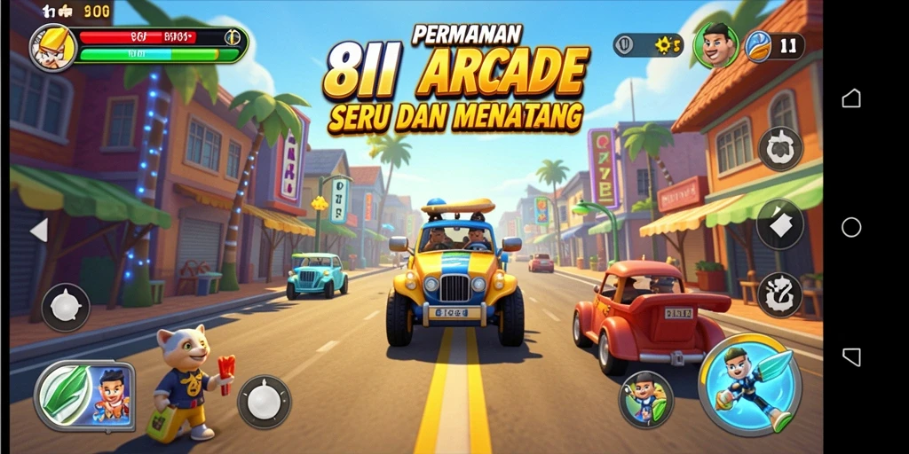 Tangkapan layar utama 8II menampilkan aksi seru dalam gameplay Arcade.
