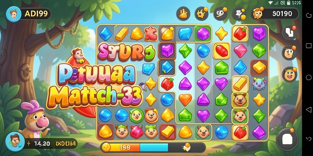 Tampilan seru gameplay ADI99 dalam aksi Match-3.