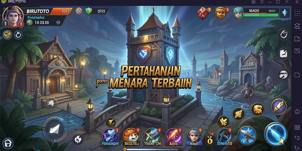 Tampilan gameplay menakjubkan dari BIRUTOTO dalam mode Tower Defense.