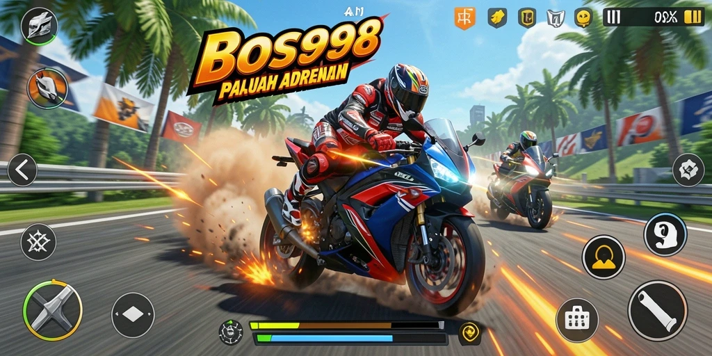Screenshot gameplay BOS898 yang menampilkan balapan motor yang mendebarkan.