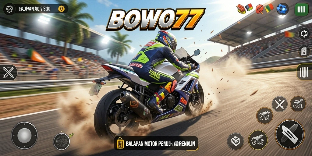 Gameplay menegangkan dalam BOWO77 dengan balapan motor yang cepat.