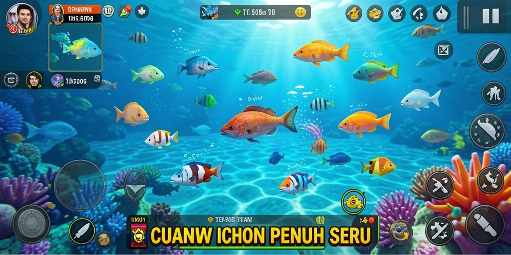 Screenshot gameplay CUANWIN menampilkan aksi seru tembak ikan.