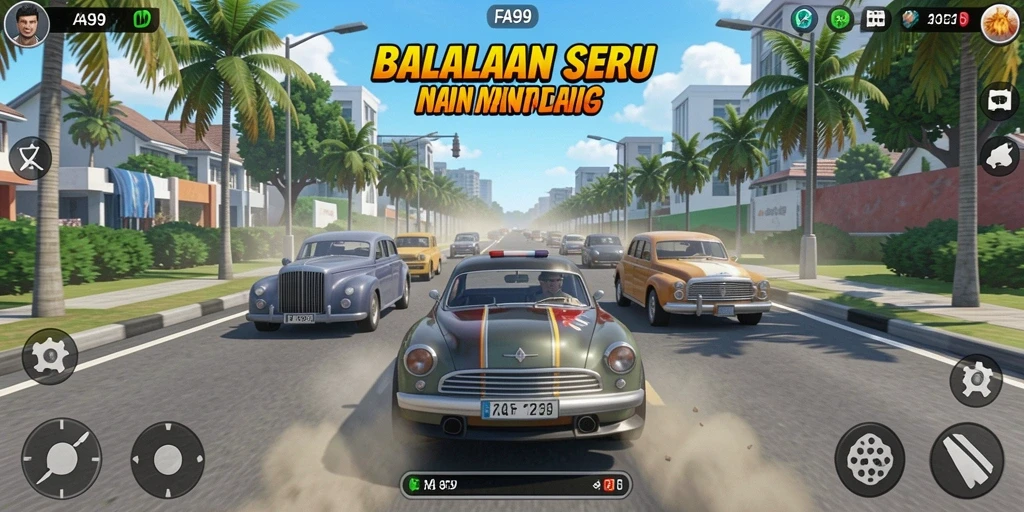 Tangkapan layar gameplay FA99 saat balapan di lintasan yang menantang.