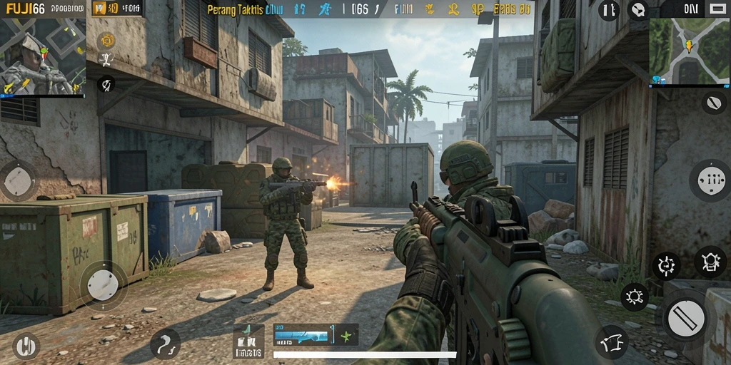 Screenshot utama FUJI66 menampilkan aksi seru dalam pertempuran FPS.