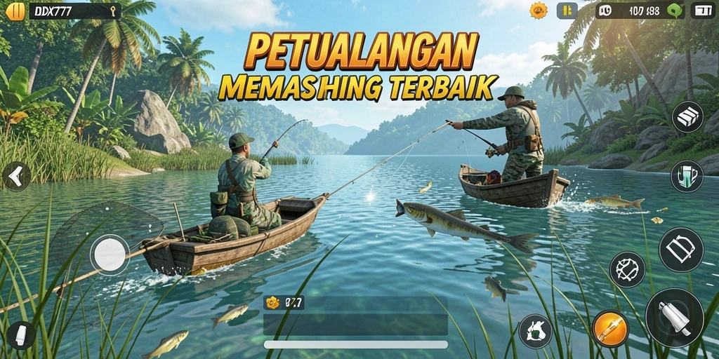Tampilan gameplay IDX777 yang mendebarkan saat memancing ikan.