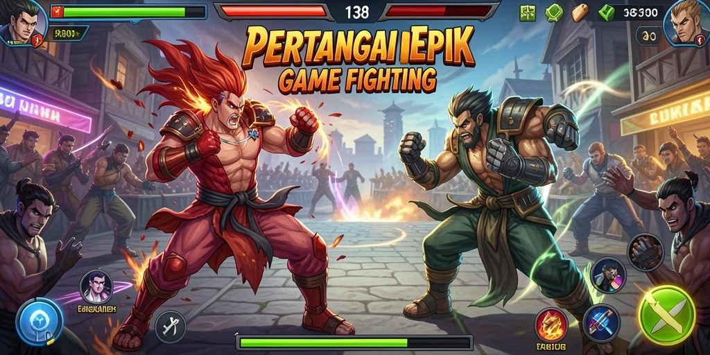 Screenshot utama LANCAR138 menampilkan pertarungan seru antar karakter.