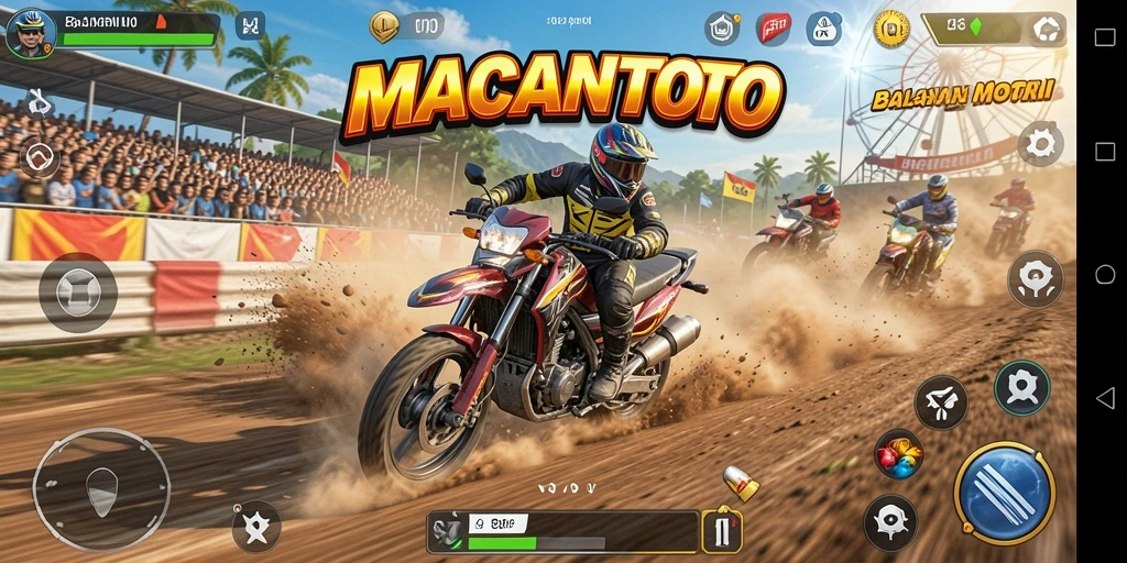 Tampilan gameplay balapan motor yang seru dan mendebarkan.