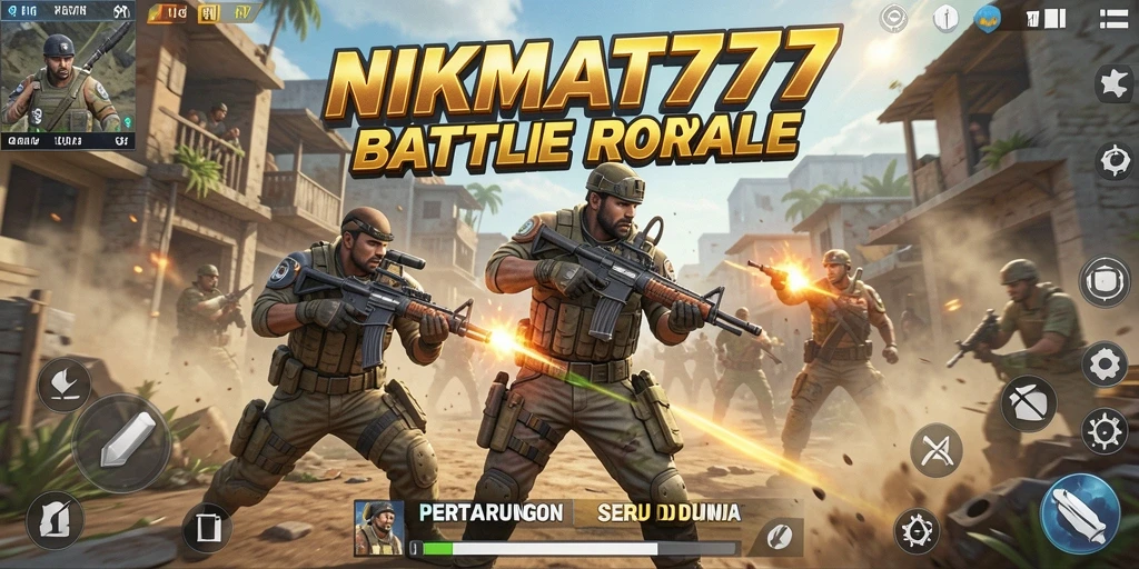 Screenshot gameplay NIKMAT777 yang menampilkan aksi Battle Royale yang intens.