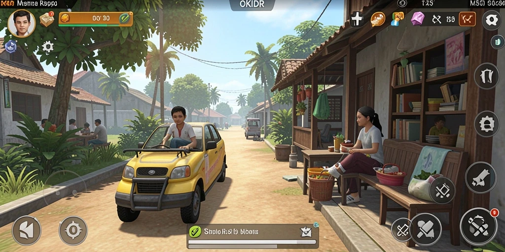 Tampilan gameplay menarik dari OKIDR dengan interaksi karakter dan lingkungan.