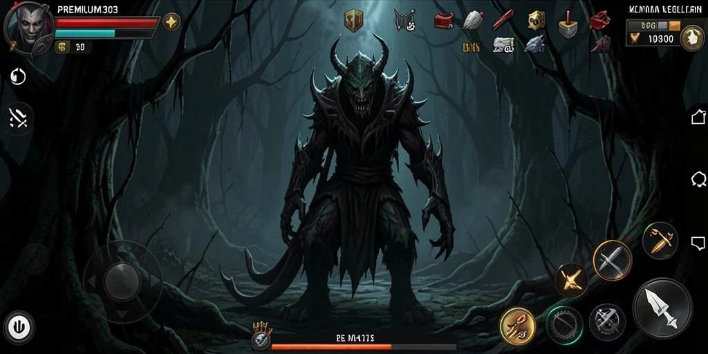 Tangkapan layar gameplay PREMIUM303 yang menampilkan suasana horor yang mencekam.