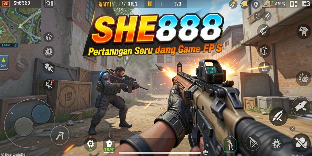 Screenshot gameplay <strong>SHE888</strong> menampilkan aksi tembak-menembak yang intens.