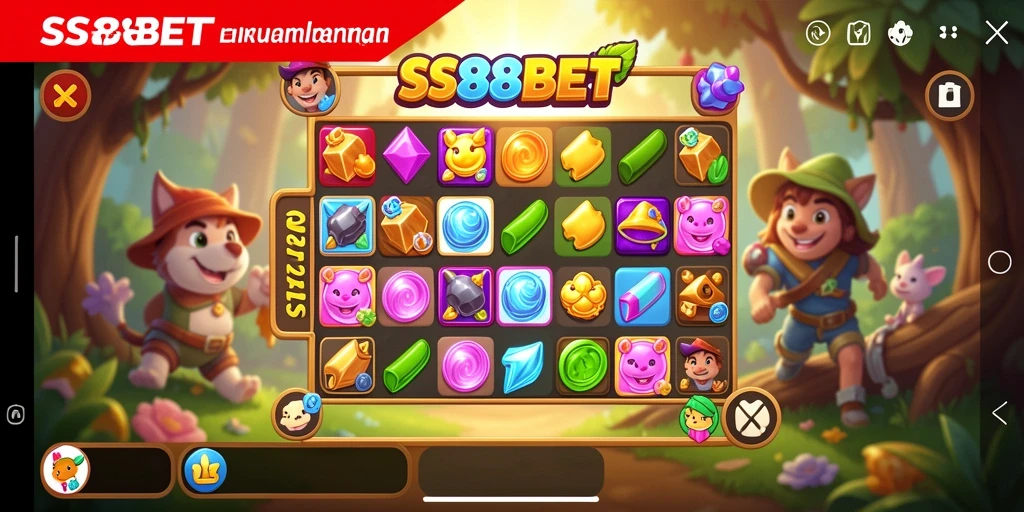 Screenshot gameplay SS88BET menunjukkan keseruan permainan Match-3.